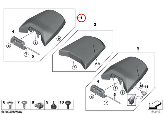 Asiento del pasajero confort negro sin calefacción OEM 52538829434 para motos BMW R 1300 GS Adventure (KA2) Original BMW Motorrad