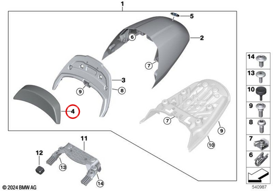 Acolchado del compartimento portaobjetos OEM 52538829919 para motos BMW R 12 nineT, R 12 nineT A2. Original BMW Motorrad.