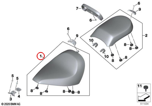 High black rider seat Option 719 OEM 52539829340 for BMW Motorrad R 18, R 18 Classic. Original BMW Motorrad.