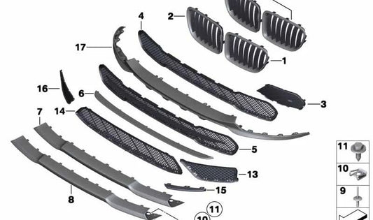 OEM 5111293588 Set di griglia anteriore per BMW E84 (X1). BMW originale.