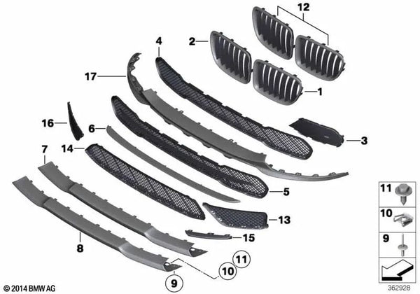 Moldura de conducción de aire delantera SPORTLINE OEM 51117374103 para BMW X1 E84. Original BMW.