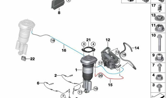 Amortiguador neumático trasero derecho OEM 37106897850 para BMW G31 y G31N. Repuesto original BMW.