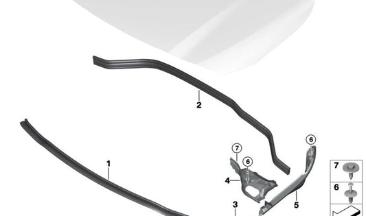 A junta traseira do capô dianteiro OEM 51768737151 para BMW U06. BMW original.