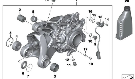 Rear angular gear with gray air purge Asphalt OEM 33118526831 for bmw r 1200 gs motorcycles, R 1200 GS Adventure, R Ninenet. Original BMW Motorrad.