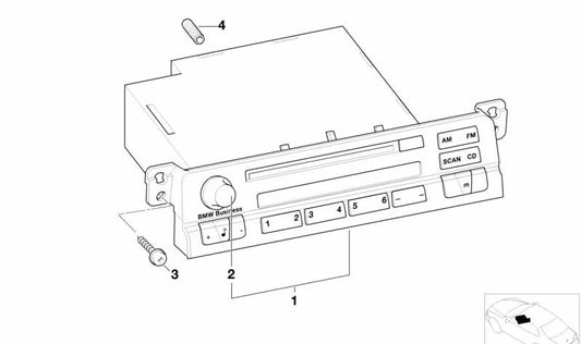 Botón de control OEM 65126907813 para BMW E46. Compatible con radios BMW Business CD y conversiones de radio Business o Reverse. Recambio original BMW.