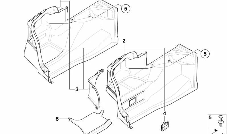 Panel lateral izquierdo maletero OEM 51486960411 para BMW E88. Revestimiento interior original para el maletero izquierdo. Compatible únicamente con BMW E88. Producto original BMW.