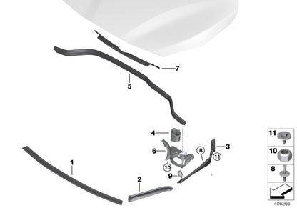 Junta de estanqueidad lateral delantera izquierda OEM 51767300517 para BMW F45, F46. Original BMW.