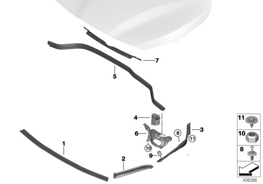 Junta de estanqueidad lateral delantera izquierda OEM 51767300517 para BMW F45, F46. Original BMW.