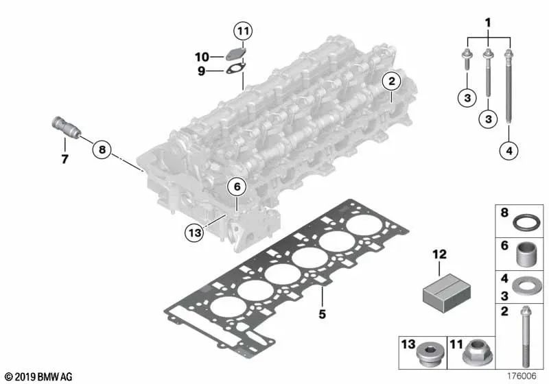 Asbestos free cylinder head gasket for BMW E81, E82, E87, E88, E90, E91, E92, E93, E60, E61, F10, F11, F18, E63, E64, E65, E66, F01, F02, E84, E83N, F25, E70, E85, E86, E89 (OEM 11127553209). Genuine BMW