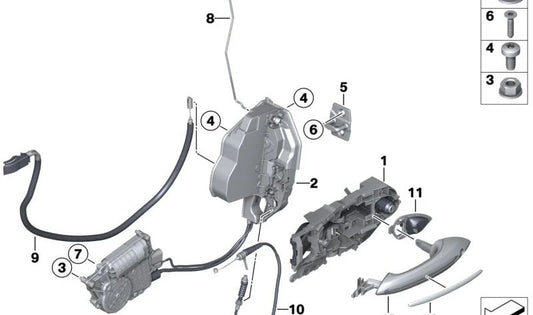 Cerradura completa puerta izquierda OEM 51215A36F13 para BMW F12, F12N, F13, F13N. Original BMW.