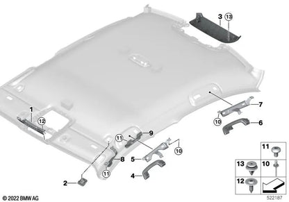 Manico posteriore sinistro per BMW G20, G20N, G21, G21N Series 3, G26 Serie 4, G30N, G31, G31N, G38 Series 5, G32, G32N Series 6, G11, G11N, G12, G12N Serie 7, G01, G01n X3, G05 X5, G07 X7 (OEM 51167475735). BMW originale