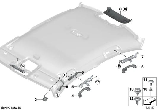 Left rear handle for BMW G20, G20N, G21, G21N 3 Series, G26 4 Series, G30, G30N, G31, G31N, G38 5 Series, G32, G32N 6 Series, G11, G11N, G12, G12N 7 Series, G01, G01N X3, G05 X5, G07 X7 (OEM 51167 475735). Genuine BMW