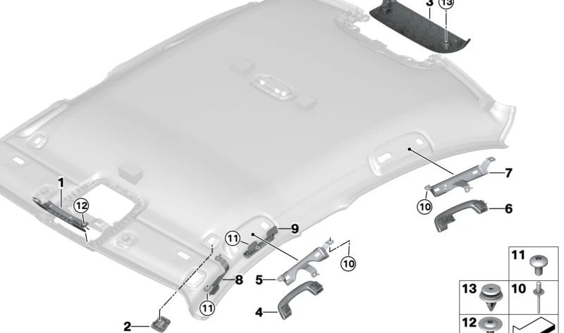 Soporte trasero izquierdo para asa del techo OEM 51167433253 para BMW G20, G20N, G28N, G80, G80N. Recambio original BMW.