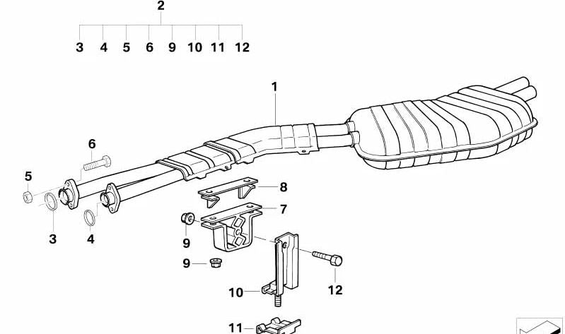 Soporte de escape OEM 18201402479 para BMW E36 M3 {BF03, BF91, BF92, BF93, BF98, BF99, BG91, BG92, BG93, BJ91}. Pieza original BMW.