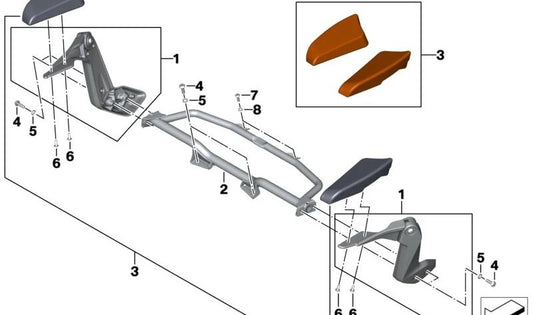 Cojines para reposabrazos del pasajero OEM 77258568473 para BMW Motorrad K 1600 Bagger (0F51, 0F61). Original BMW Motorrad.