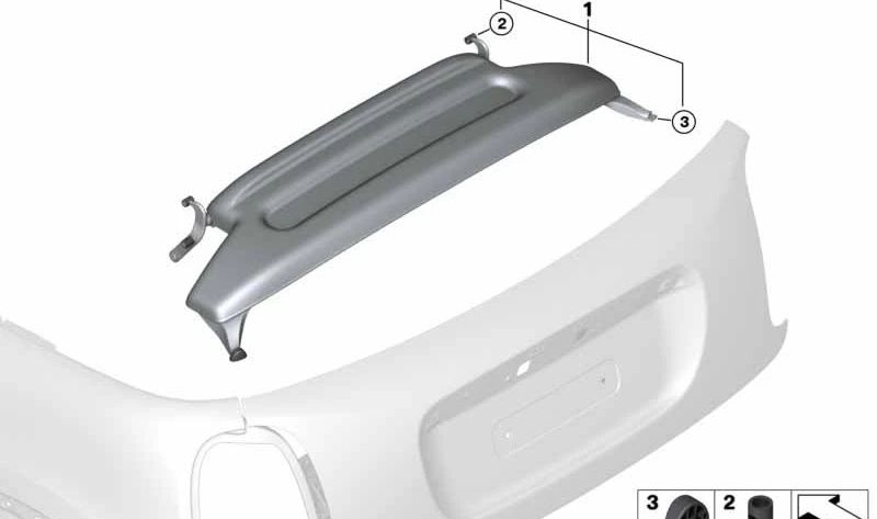 Bandeja portaobjetos trasera OEM 51467361776 para MINI Cabrio F57, F67, F57 LCI... y más. Original MINI.