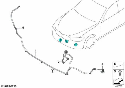 Headlight Cleaning System Pipe for BMW 5 Series G30, G31, G38 (OEM 61667388764). Original BMW