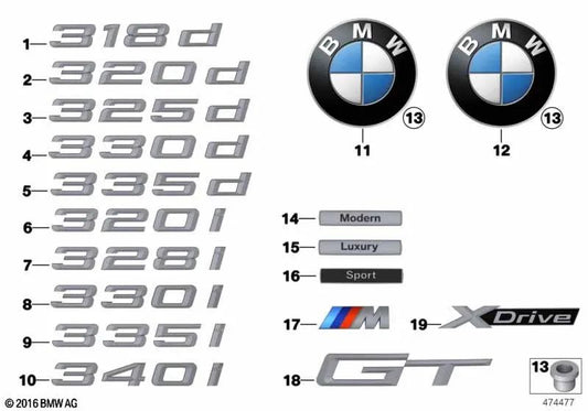 Badge for BMW 3 Series F34N (OEM 51147423946). Genuine BMW