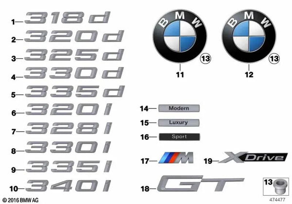 Inscripción trasera "340i" OEM 51147423946 para BMW Serie 3 F34 GT LCI (09/2015-09/2020). Original BMW.