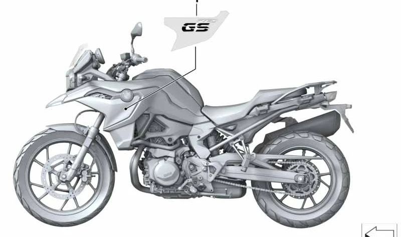 Inscripción derecha OEM 51148565150 para motos BMW F 750 GS, F 800 GS. Original BMW Motorrad.