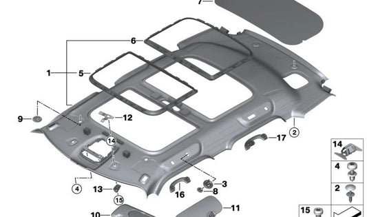 Bastidor techo panorámico trasero OEM 51447347695 para MINI F56, F55, Clubman F54, Countryman F60... y más. Original MINI.