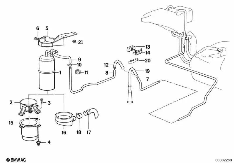 Tubería de ventilación para BMW E34 (OEM 16131179606). Original BMW