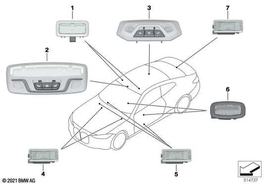 Front LED Interior Reading Light for BMW 4 Series G23, 8 Series F91, G14, Z4 G29 (OEM 63317910811). Original BMW