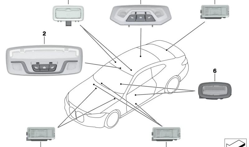 Luz de lectura LED interior delantera OEM 63317910815 para BMW G20, G20N, G21, G21N, G22, G26, G26E, G42. Original BMW.