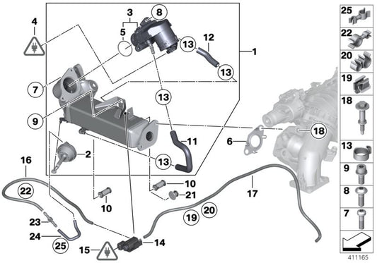 Válvula de vacío (unterdruckdose) OEM 11718507306 para BMW E90, E91, E92, E93, F10, F11, F25 (modelos con motor N47T). Original BMW.