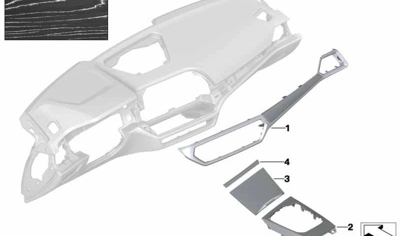 Embellecedor portavasos acabado madera Fineline plata OEM 51167993079 para BMW G20, G21, G80, G81, G22, G23, G82, G83. Original BMW.