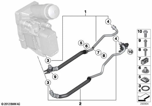 Returnrohr des Getriebeölkühlers für BMW F10, F11, F01N, F02N, E70N, F15, E71, F16 (OEM 17227823999). Original BMW