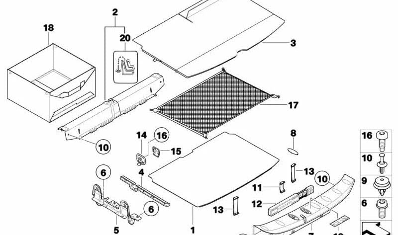 Rede de porta-malas OEM 51472757342 para MINI Clubman R55, R55 LCI. MINI originais.