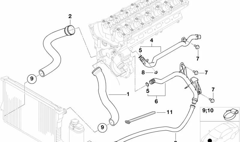 Manguera del sistema de refrigeración OEM 11537505831 para BMW E36, Z3. Original BMW.