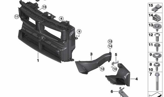 Air duct for left lateral radiator OEM 51748060134 for BMW F48 (X1). Original BMW piece.