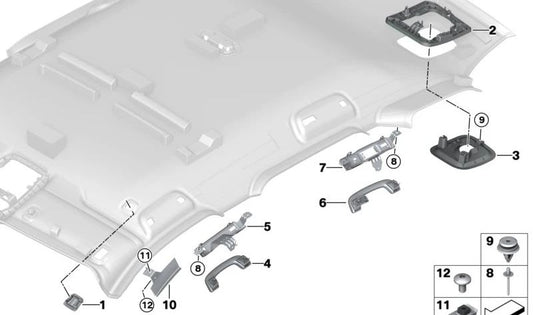 Asa interior trasero izquierdo OEM 51167475737 para BMW Serie 2 {U06}, Serie 3 {G20, G20N, G21, G21N, G28, G28N}, Serie 4 {G26, G26E, G26F, G26N}, Serie 5 {G30, G30N, G31, G31N, G38, G38N}, Serie 6 {G32, G32N}, Serie 7 {G11, G11N, G12, G12N, G70}, Se
