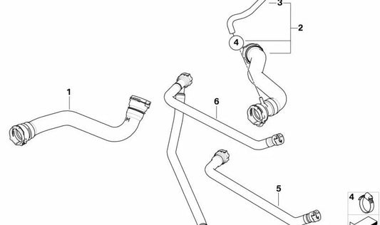 Coolant hose OEM 17123445893 for BMW E83 (X3). Original BMW.
