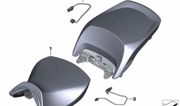 Asiento acompañante negro calefactable OEM 52538389107 para motos BMW R1200RT, R1250RT. Original BMW Motorrad.