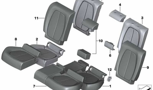 Funda de asiento de cuero izquierda OEM 52207380147 para BMW F45, F48. Original BMW.