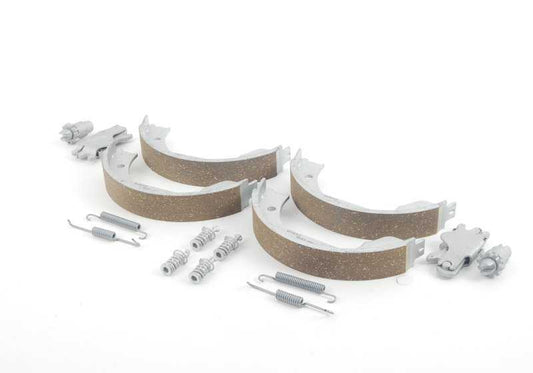 Kit de reparación zapatas freno OEM 34212213314 para BMW E60, E61, E63, E64, E53. Compatible con todos los motores y transmisiones indicados. Repuesto original BMW.
