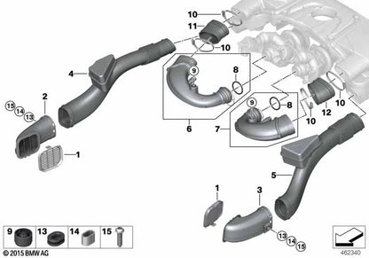 Clean air duct for BMW G30, G11, G12 (OEM 13718613153). Original BMW.