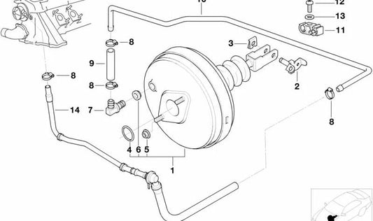 Conducto de vacío OEM 34301164058 para BMW E36 316i {BE12, BE22, CA72, CA82, CE12, CE22, CG12, CG22, CS12, CS22}. Compatible con sistemas de freno y servofreno. Original BMW.