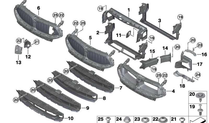 Soporte inferior izquierdo para radiador adicional OEM 51647357221 para BMW F90, F90N, G30, G30N, G31, G31N, G32, G32N, G11, G11N, G12, G12N, F91, F92, F93, G14, G15, G16. Original BMW.