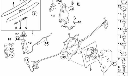 Cierre derecho de maletero OEM 51247120490 para MINI R52 {One, Cooper, Cooper S} (2004-2008). Original MINI.