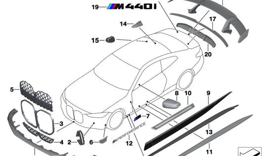 EXTERNAL HAVERView Carbongehäuse (rechte Seite, rechte Handrad) OEM 51162462826 für BMW G42, G20, G21, G28, G22, G23, G26. Original BMW.