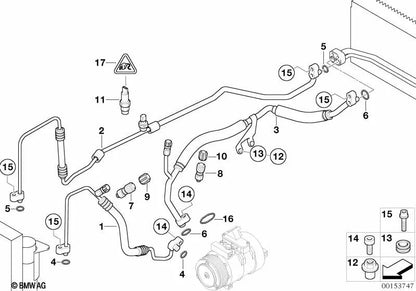 Evaporator-compressor suction pipe OEM 64509187297 for BMW 7 Series E65, E66. Genuine BMW.