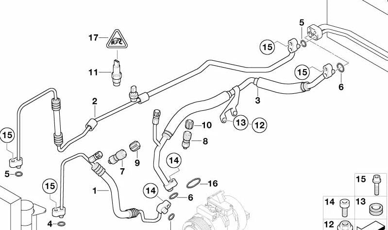 Tubería de Presión Compresor-Condenser para BMW Serie 7 E65, E66 (OEM 64509185992). Original BMW