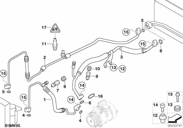 Tubería de aspiración evaporador-compresor OEM 64509187297 para BMW Serie 7 E65, E66. Original BMW.