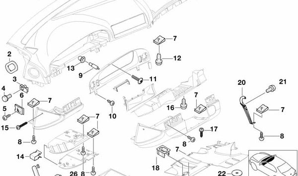 Soporte embellecedor para pedalera OEM 51458163021 para BMW Serie 5 E39. Original BMW.