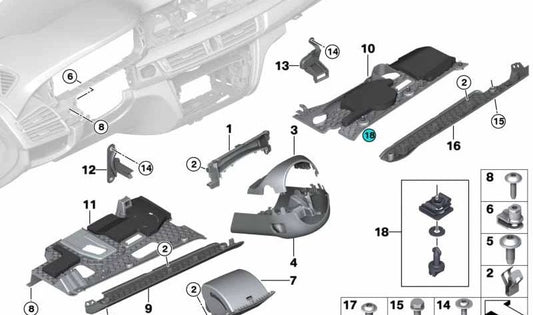 Revêtement pour le levier de sol OEM 51459252419 pour BMW F15, F85, F16, F86. BMW d'origine.