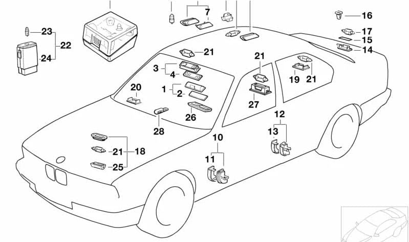 Tulipa de luz trasera derecha OEM 63311374284 para BMW E32. Recambio original BMW.